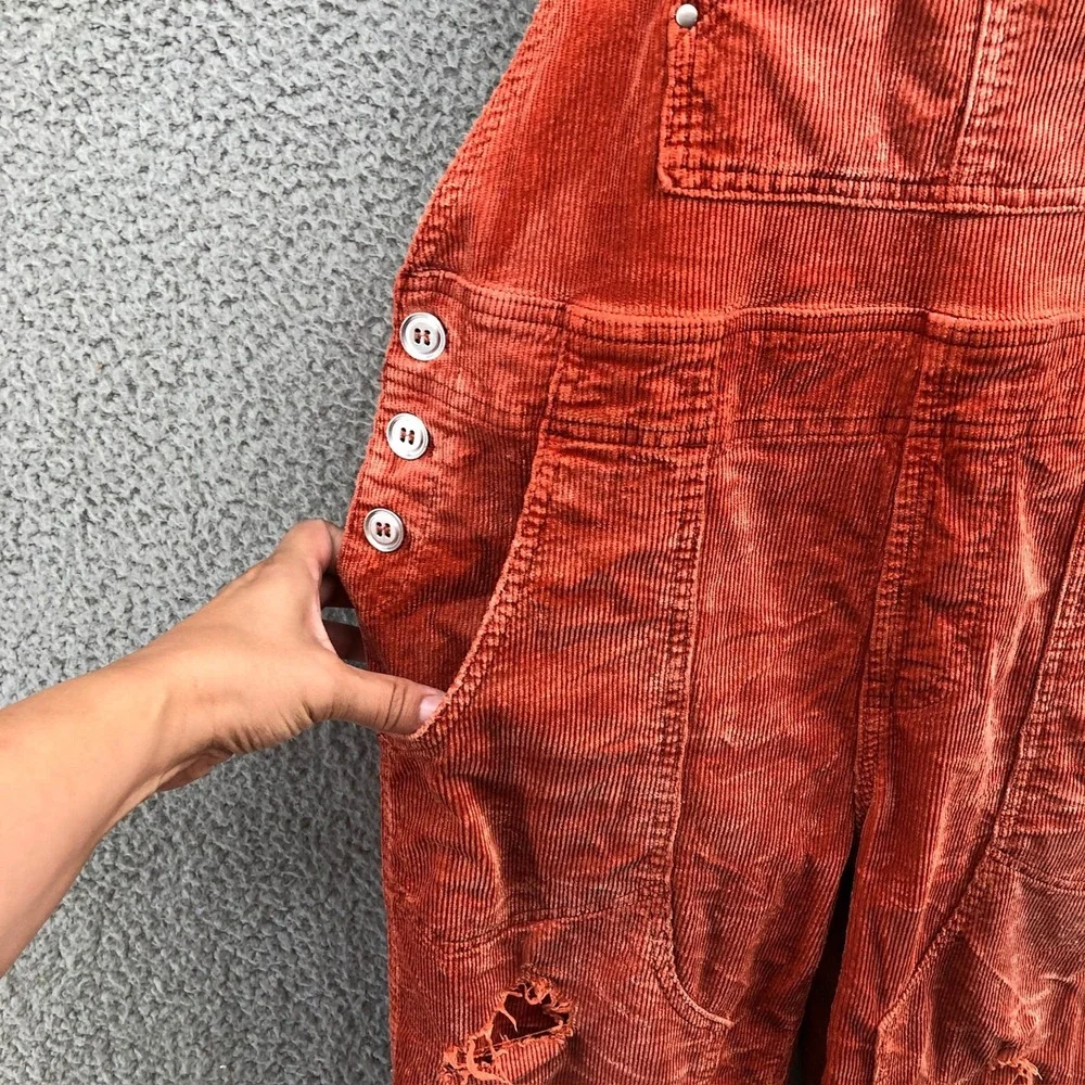 Anthropologie The Wanderer Overall Womens 28 Rust Orange Corduroy Distressed